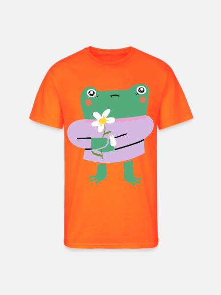 Shy Frog with Flower - Men's 50/50 T-Shirt - neon orange