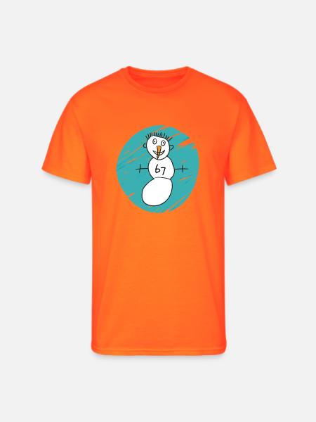 Whimsical Snowman on Cyan Swirl - Men's 50/50 T-Shirt - neon orange