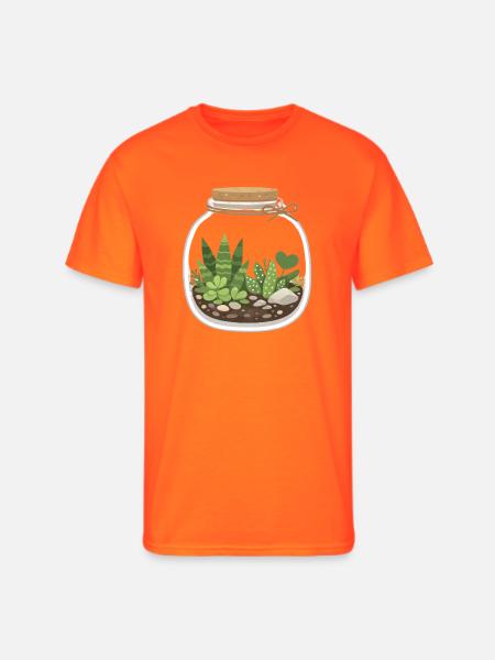 Glass Terrarium Garden Scene - Men's 50/50 T-Shirt - neon orange