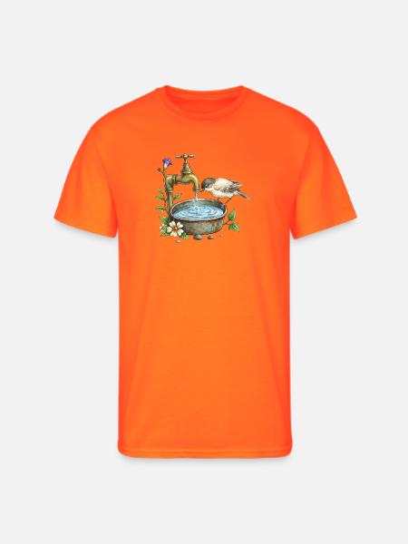 Bird at Rustic Tap Garden Watering - Men's 50/50 T-Shirt - neon orange