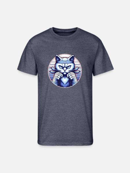 Fighting Angry Blue Cat - Men's 50/50 T-Shirt - navy heather