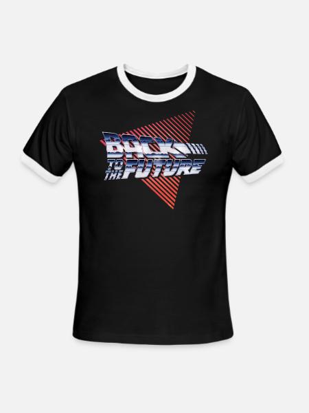 Back To The Future Silver Retro Logo - Men's Ringer T-Shirt - black/white
