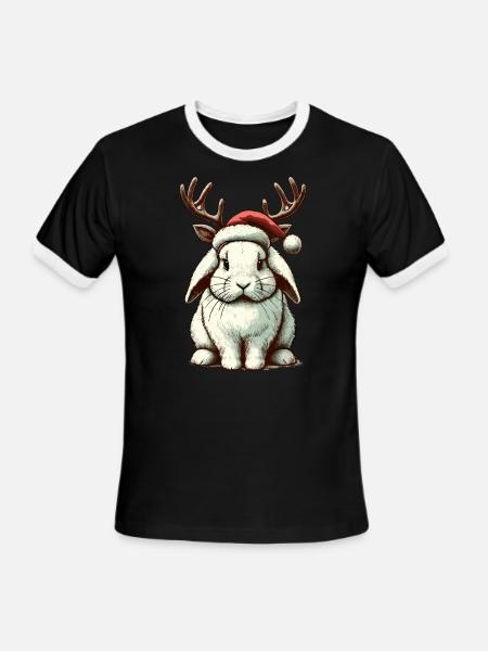 Christmas Bunny With Antlers And Hat - Men's Ringer T-Shirt - black/white