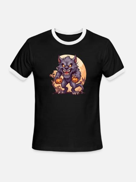 Halloween Werewolf Pumpkin - Men's Ringer T-Shirt - black/white