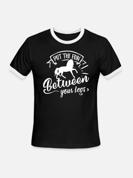 put the fun between your legs horse stallion hobby - Men's Ringer T-Shirt - black/white