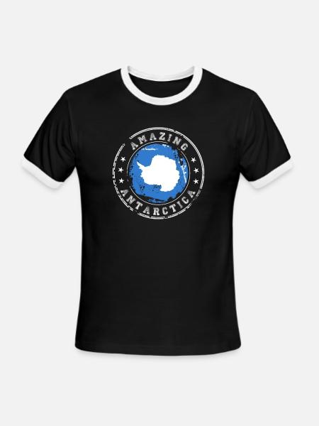 Amazing Antarctica Blue Flag Badge - Men's Ringer T-Shirt - black/white
