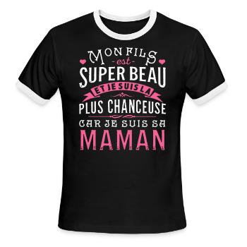 Mon fils est super beau se je suis la plus chanceu - Men's Ringer T-Shirt - black/white - Front - Jackson (183cm)