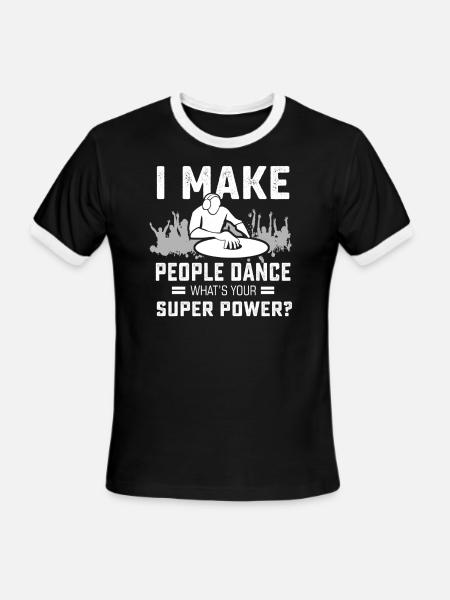 Funny DJ music superpower tshirt - Men's Ringer T-Shirt - black/white