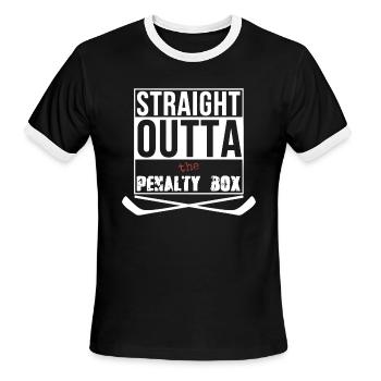 STRAIGHT OUTTA LA BOÎTE DE PÉNALITÉ - T-shirt à bandes contrastées pour hommes   - noir/blanc - Devant - Jackson (183cm)