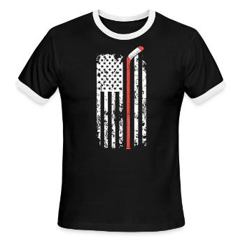Bâton de hockey Drapeau américain Ligne rouge - T-shirt à bandes contrastées pour hommes   - noir/blanc - Devant - Jackson (183cm)