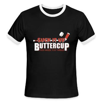 HOCKEY SUCK IT UP BUTTERCUP POUSSER HARDER PLAY THROU - T-shirt à bandes contrastées pour hommes   - noir/blanc - Devant - Jackson (183cm)