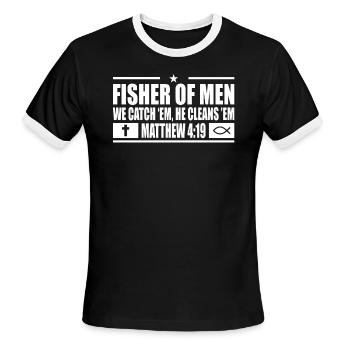 Fisher Of Men Christian Jesus Matt Religious Gift - Men's Ringer T-Shirt - black/white - Front - Jackson (183cm)