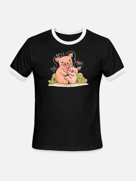 Mama Piggy and Baby Pig Cute Mothers Day Design - Men's Ringer T-Shirt - black/white