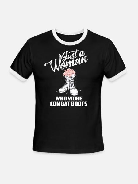 Just a Woman Who Wore Combat Boots Veteran Gift - Men's Ringer T-Shirt - black/white