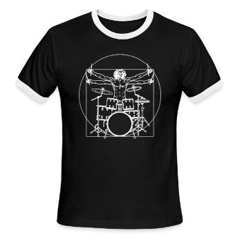 Drumming Da Vinci Vitruvian Man Mens Funny Drummer - Men's Ringer T-Shirt - black/white - Front - Jackson (183cm)