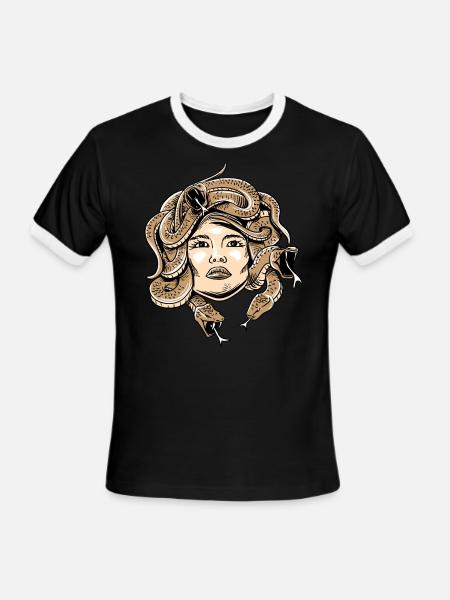 Greek Mythology Shirt - Medusa Head Monster Snake - Men's Ringer T-Shirt - black/white