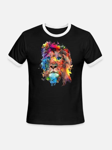 Colorful Lion Tshirt Lion Face shirt - Men's Ringer T-Shirt - black/white