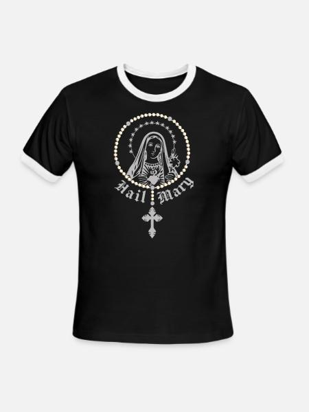Hail Mary Prayer To Holy Mary Mother Of God - Men's Ringer T-Shirt - black/white
