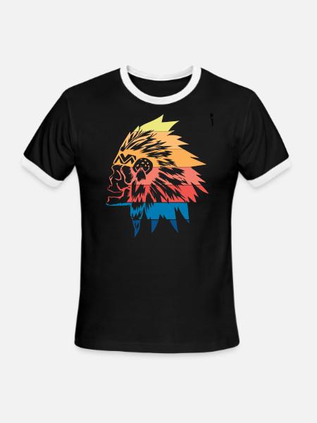 Indian American Native Skull Gift - Men's Ringer T-Shirt - black/white