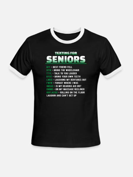 Funny Senior Citizen Texting Codes for Seniors - Men's Ringer T-Shirt - black/white