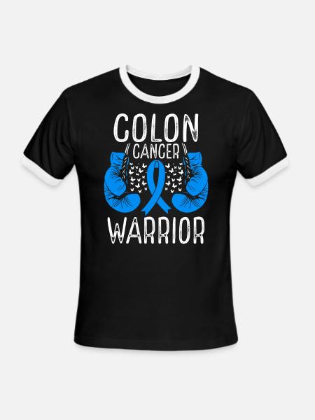 Colon Cancer Warrior Awareness Ribbon Gloves - Men's Ringer T-Shirt - black/white