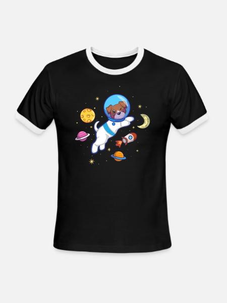 Sciences spatiales Dog Lover Dog Breeder Astronaute - T-shirt à bandes contrastées pour hommes   - noir/blanc