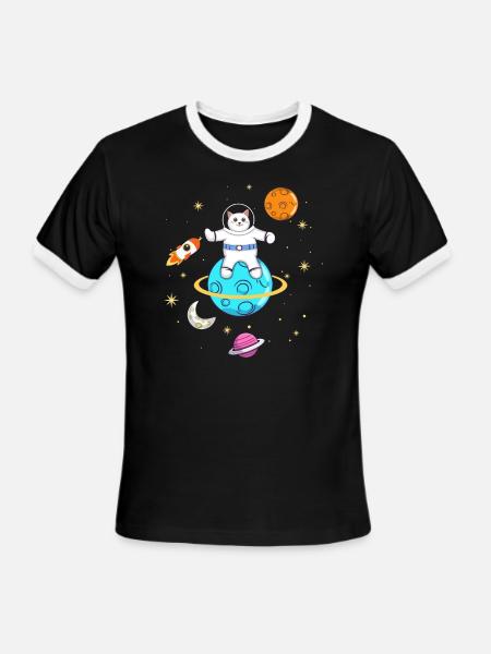 Astronaute Amant Chat Propriétaire Animal Cat Whisperer - T-shirt à bandes contrastées pour hommes   - noir/blanc