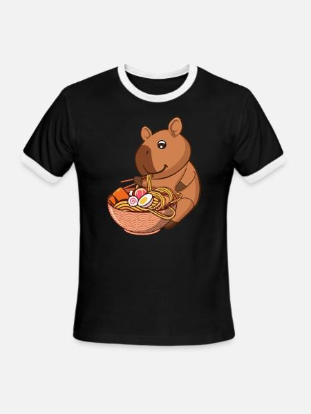 Capybara Lover Ramen Eater Soupe japonaise aux nouilles - T-shirt à bandes contrastées pour hommes   - noir/blanc