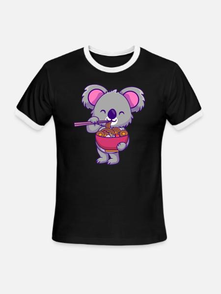 Ramen Eater Koala Lover Animal Koala Bear Japonais - T-shirt à bandes contrastées pour hommes   - noir/blanc