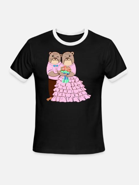 Otter Lover Otter Whisperer Animal Marriage - T-shirt à bandes contrastées pour hommes   - noir/blanc