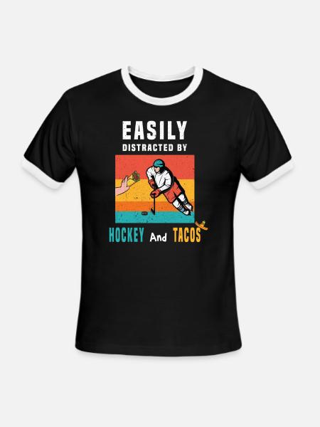 easily distracted by hockey and tacos - Men's Ringer T-Shirt - black/white