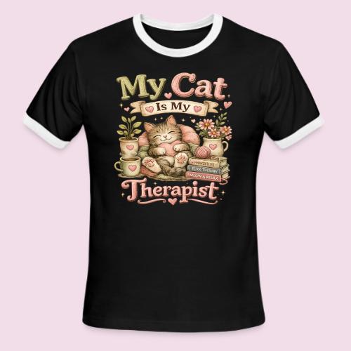 Flux Faux Embroidery My Cat Is My Therapist Design - Men's Ringer T-Shirt