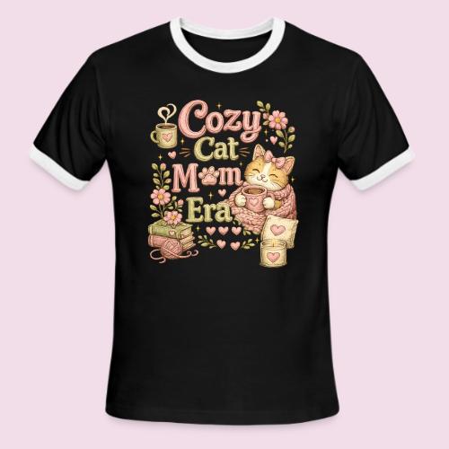 Cozy Cat Mom Era Faux Stitched Design - Men's Ringer T-Shirt