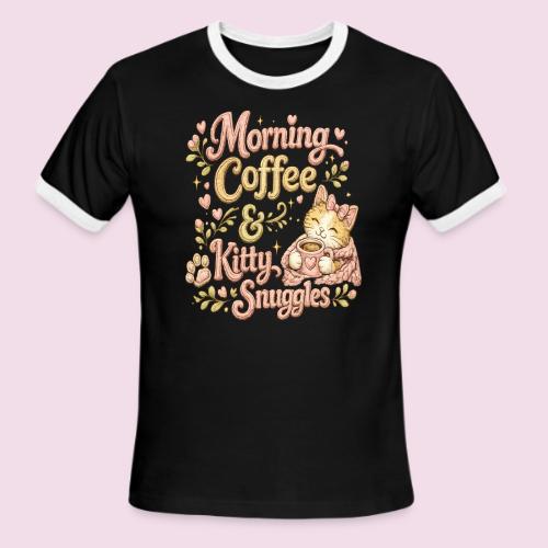 Morning Coffee & Kitty Snuggles Faux Stitched - Men's Ringer T-Shirt