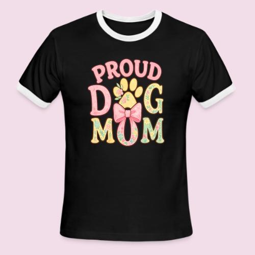 Proud Dog Mom Floral Paw Bow - Men's Ringer T-Shirt
