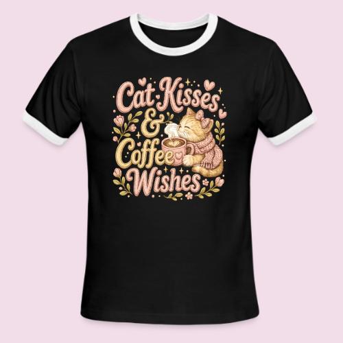 Cat Kisses & Coffee Wishes Faux Stitched - Men's Ringer T-Shirt