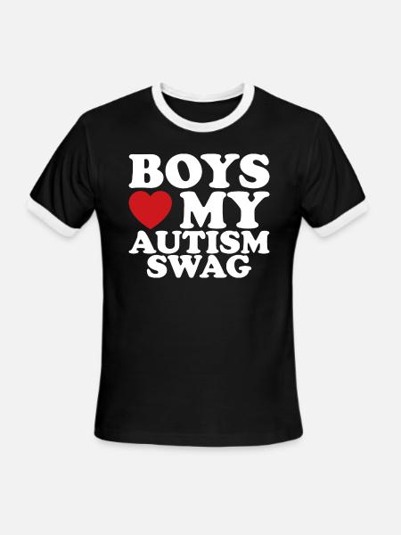 Boys Love My Autism Swag Awareness Heart - Men's Ringer T-Shirt - black/white