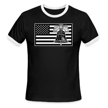 Liberty Bell US Flag LIKE US ON FB #USAPatriotGra - Men's Ringer T-Shirt - black/white - Front - Jackson (183cm)
