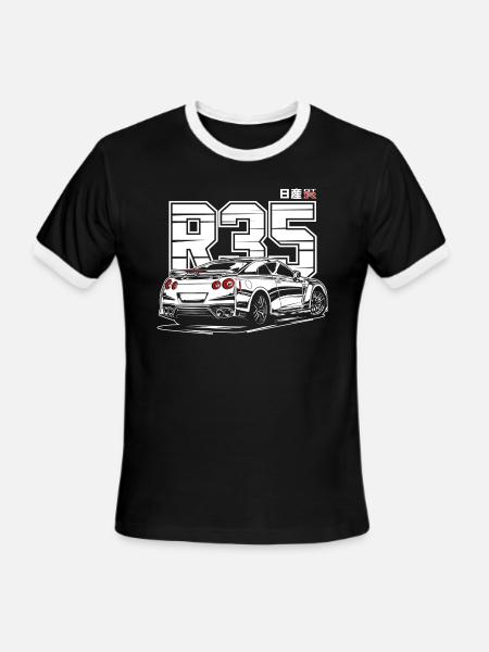 Gtr R35abcdabcdabcdwhite Print - Men's Ringer T-Shirt - black/white