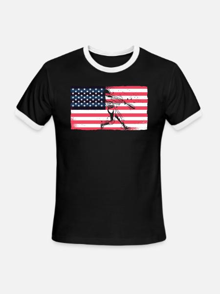 American Flag Baseball 4th of July - Men's Ringer T-Shirt - black/white
