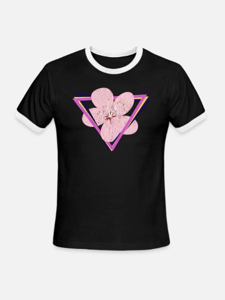 Vaporwave Cherry Blossoms - Men's Ringer T-Shirt - black/white