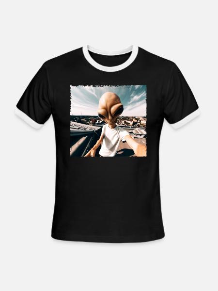 Alien Rooftop Selfie - Men's Ringer T-Shirt - black/white