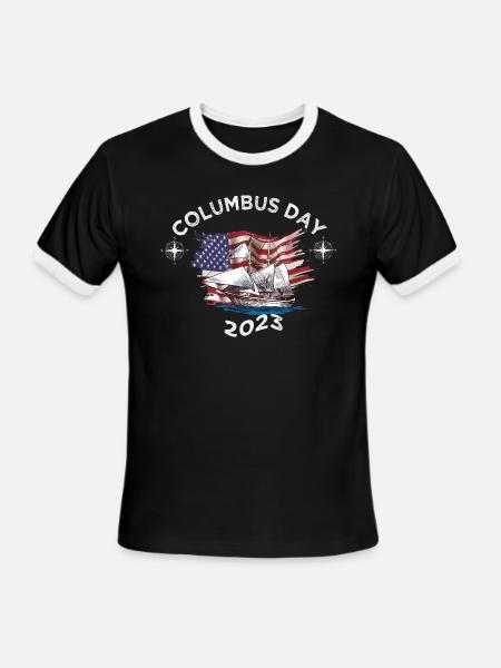 Exploring Columbus Day Compasses USA Flags - Men's Ringer T-Shirt - black/white