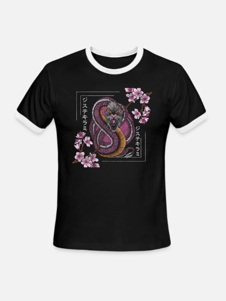 Japanese Fish Katana Rising Sun - Men's Ringer T-Shirt - black/white