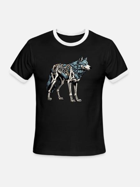 wolf Skeleton Illustration - Men's Ringer T-Shirt - black/white