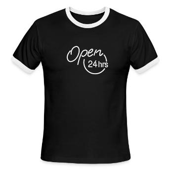 Open 24 Hrs - Men's Ringer T-Shirt - black/white - Front - Jackson (183cm)