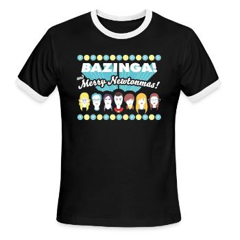 The Big Bang Theory Bazinga! Merry Newtonmas - Men's Ringer T-Shirt - black/white - Front - Jackson (183cm)