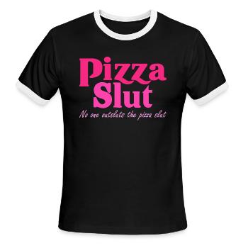 Pizza Slut No One Outsluts The Pizza Slut - Men's Ringer T-Shirt - black/white - Front - Jackson (183cm)