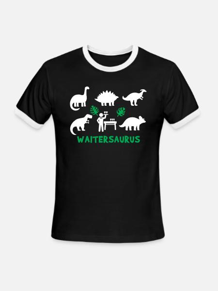 Waiter Saurus Dinosaur - Men's Ringer T-Shirt - black/white