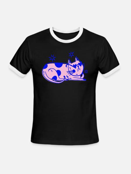 Cool Cat Funky Retro Illustration - Men's Ringer T-Shirt - black/white